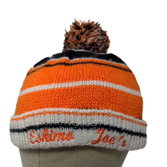 Eskimo Joe's Men's Beanie Cap Hat Orange Striped OSFA Embroidered Logo - Picture 1 of 11